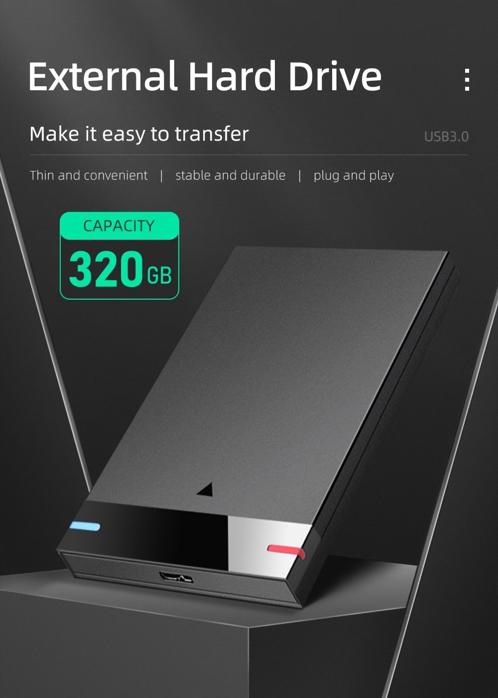 Small Capacity External Hard Drive, 320G Portable Hard Drive, Portable External Storage Hard Drive, USB3.0 High-speed Reading and Writing, Mechanical Hard Drive, Supports Notebook, Mobile Phone and Computer - Image 9