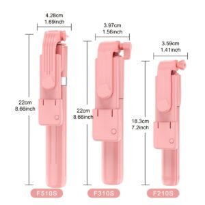 Wireless Selfie Stick Tripod, Pink Multi-Size with Beauty Light, 360° Rotating, Portable Remote Control Handheld Live Streaming Stand, Anti-Shake Gimbal Stabilizer, Battery Powered (Button Battery, ≤36V)