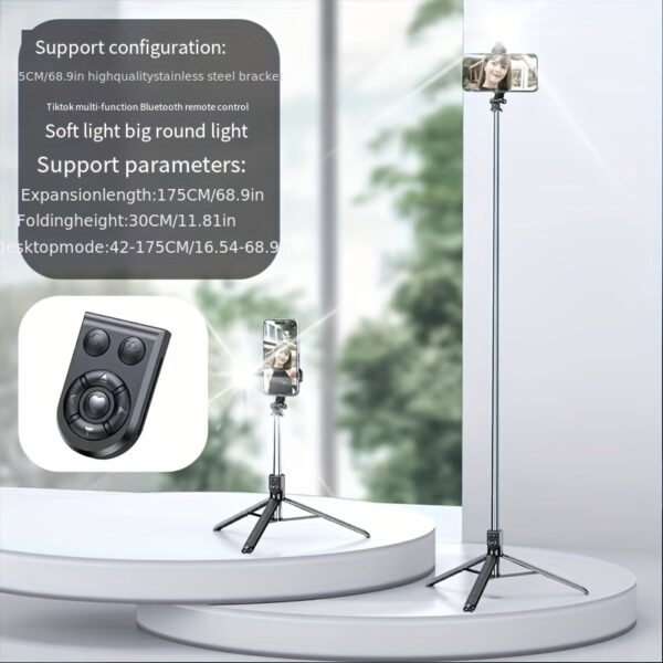1pc Stainless Steel Adjustable Selfie Stick, Wireless Tripod Stand with Phone Holder, Extendable Telescopic Smartphone Mount for Live Streaming, Portable and Durable - Image 11