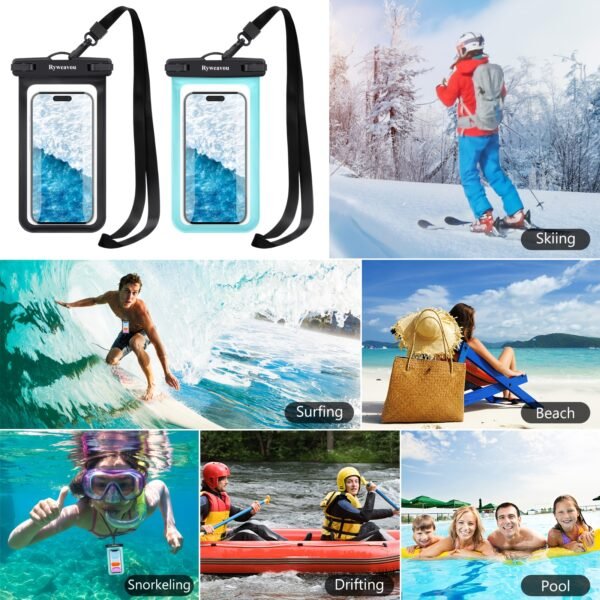 Ryweavou 2-Pack 7-Inch Waterproof Phone Pouch, PVC Dry Bag for iPhone 16 Pro/15/14/13/12/11 Pro Max/XS Plus/Galaxy, Completely Waterproof for Diving, Swimming, Snorkeling, Beach Activities - Black - Image 2