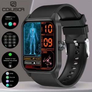 1pc Coiusor Men'S Smart Watch - 4.7cm HD Full Touch Screen, IP68 Waterproof, USB Rechargeable, Silicone Strap, Sports Style, Pedometer, Message Push, Call Function, Compatible with iPhone/Android