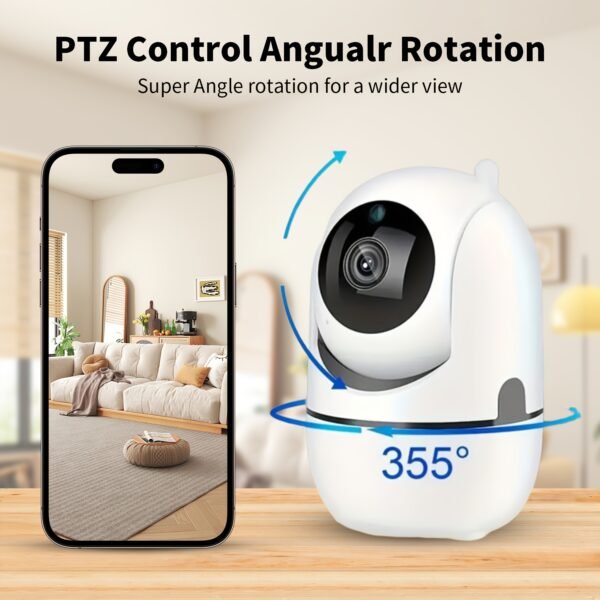 1pc YIIYRY 1080P HD Indoor PTZ Security Camera, WiFi Enabled, Two-Way Audio, App Control, USB Powered, Wall-Mountable, Smart Home Surveillance with Audio Alert - Round ABS Body, Compatible with Smartphones