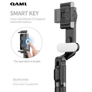 QAML A6 2024 Handheld Gimbal Stabilizer with Selfie Stick Tripod Stand, Wireless Wireless Remote, 1-Axis for Smartphone, 400mAh Rechargeable Lithium Polymer Battery, USB Charging, ABS Material, Compatible with iPhone & Android Devices