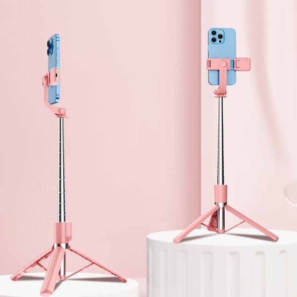 Wireless Selfie Stick Tripod, Pink Multi-Size with Beauty Light, 360° Rotating, Portable Remote Control Handheld Live Streaming Stand, Anti-Shake Gimbal Stabilizer, Battery Powered (Button Battery, ≤36V) - Image 4