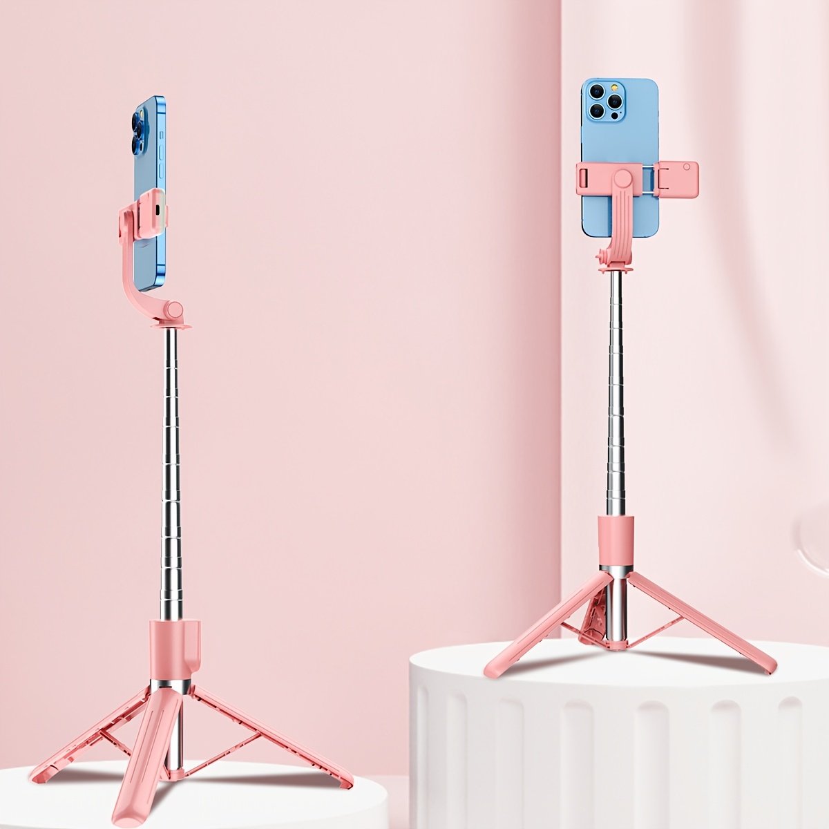 Wireless Selfie Stick Tripod, Pink Multi-Size with Beauty Light, 360° Rotating, Portable Remote Control Handheld Live Streaming Stand, Anti-Shake Gimbal Stabilizer, Battery Powered (Button Battery, ≤36V) - Image 4