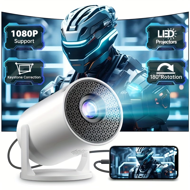 Support 1080P Smart Mini Portable Projector - European Plug, Wired Home Theater Projector, 180° Adjustable Angle, Compatible HDTV, USB, Smartphone, iPad, TV Box, Laptop-High Resolution Video Projector for Movies and Presentations - Image 3
