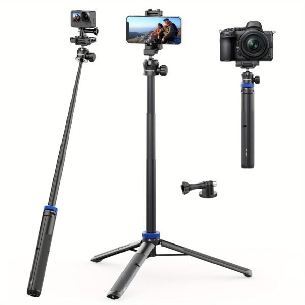 Rubesee 64-Inch Extendable Aluminum Alloy Selfie Stick Tripod, 8-Stage Adjustable Travel Stand with 2-in-1 Phone Clamp, 360° Ball Head for iPhone, Sony, Canon Cameras, Portable Vlogging Tripod - Image 6