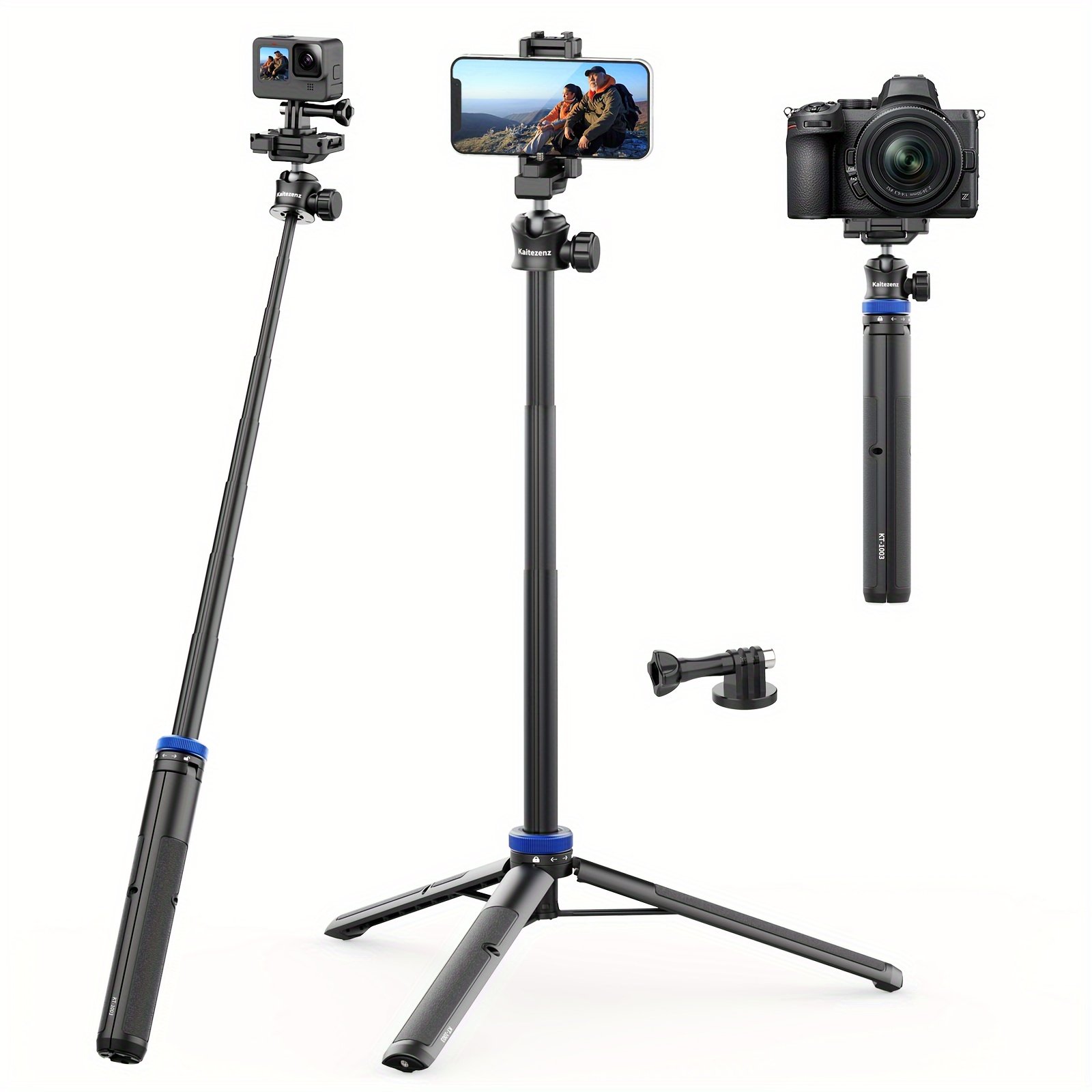 Rubesee 64-Inch Extendable Aluminum Alloy Selfie Stick Tripod, 8-Stage Adjustable Travel Stand with 2-in-1 Phone Clamp, 360° Ball Head for iPhone, Sony, Canon Cameras, Portable Vlogging Tripod - Image 6