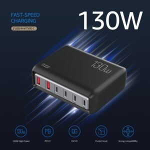 1pc 130W Cell Phone Electronics Charger Multi-functional Quick Charging Station with 2-Port QC 3.0 USB 4-Port Type-c Quick Charger for Smartphones, Laptops, Watches And Other USB Devices