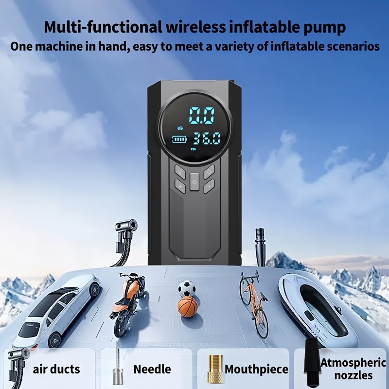 Portable Car Jump Starter & Tire Inflator with LED Light - USB Rechargeable, 8800mAh Battery, Compatible with Cars, Motorcycles, Bikes, Sports Balls - Black - Image 4