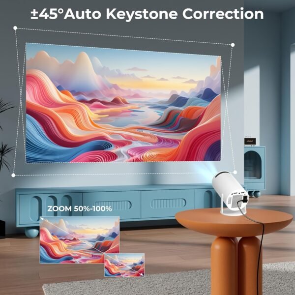 XYA Mini Projector, 1080P HD LCD Display, 4:3 Aspect Ratio, 100-199 Lumens, Table Mount, Remote Control, Auto Keystone, 180° Rotation, 3.3meter Screen, for Laptop/PC/Smartphone, No Battery, C-Plug, White - Image 2