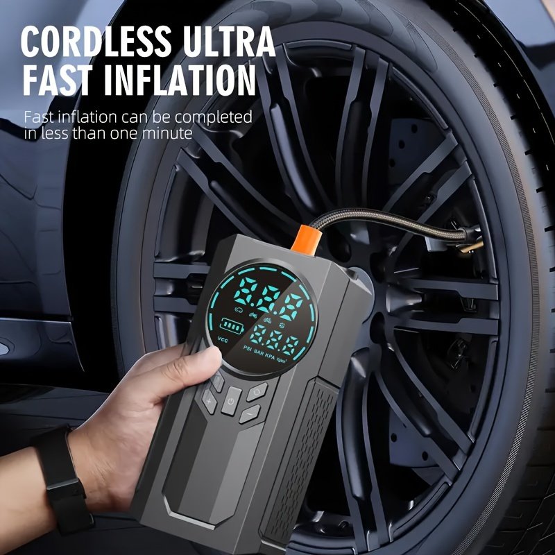 Portable Car Jump Starter & Tire Inflator with LED Light - USB Rechargeable, 8800mAh Battery, Compatible with Cars, Motorcycles, Bikes, Sports Balls - Black - Image 8