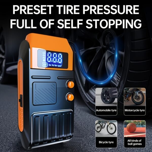 Portable Cordless Car Battery Jump Starter with Tire Inflator, Air Compressor, LED Display, Flashlight, Power Bank, Rechargeable 8800mAh USB Battery, Emergency Starter Kit for Vehicles - Image 5