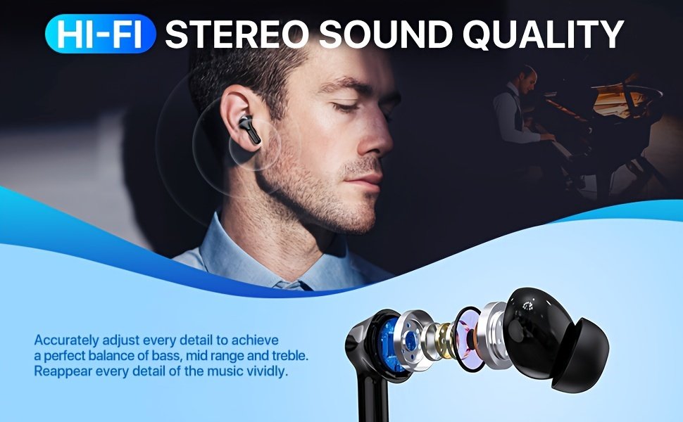 Wireless Earbuds with LCD Display, Touch Control, CVC 8.0 Noise Cancelling, Condenser Mic, Type-C Charging, Non-Waterproof Plastic Headphones for Exercise & Audio Surveillance, Compatible with Cellphones - Image 10