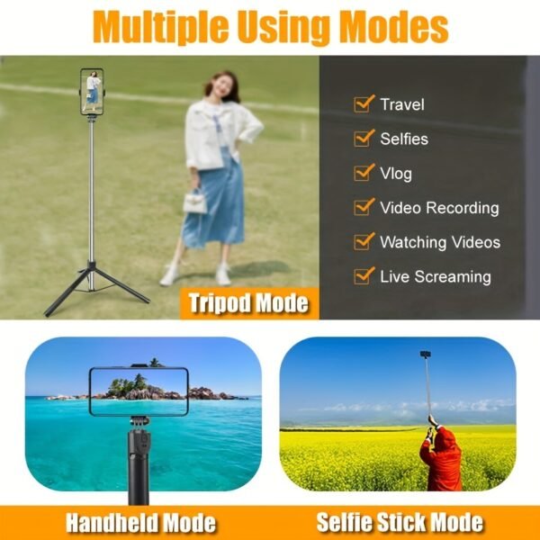 Selfie Stick Tripod 170cm/67inch With Wireless Remote Extendable Portable 360 Degree Rotation Ultra Long For Cell Phone - Image 7