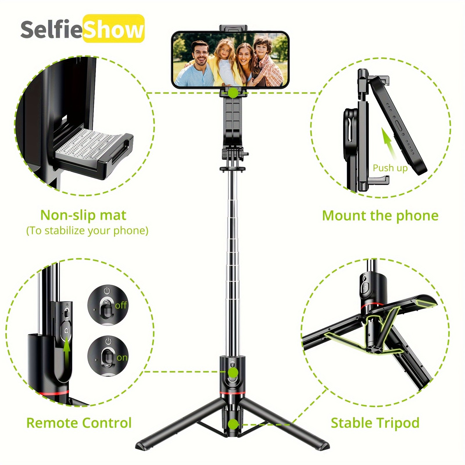 Portable 44-inch Selfie Stick Mobile Phone Tripod with Wireless Remote Control Expandable Smartphone Tripod Holder 360 Degree Rotation for iPhone 13 12 11 pro Xs Max Xr X 8 7 6 Plus, for Android for SamSung Smartphones