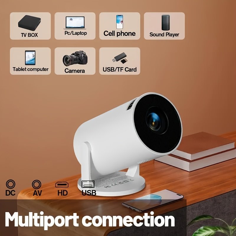 Support 1080P Smart Mini Portable Projector - European Plug, Wired Home Theater Projector, 180° Adjustable Angle, Compatible HDTV, USB, Smartphone, iPad, TV Box, Laptop-High Resolution Video Projector for Movies and Presentations - Image 2