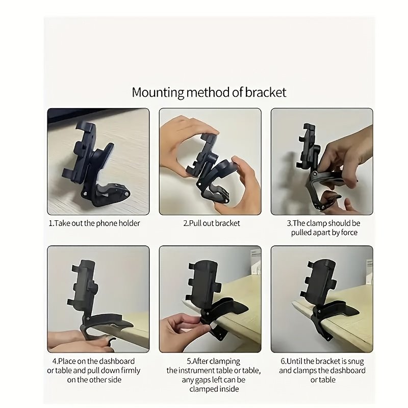 Universal - Car Phone Holder, ABS Material, Multifunctional 360° Adjustable Spring Clip, Suitable for 7.62-17.78 cm Devices - Image 5