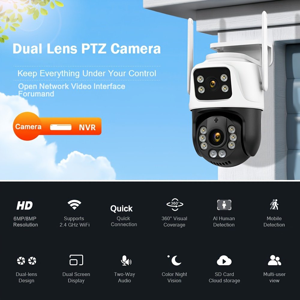 1pc 4K 8MP WiFi Security Camera, 2 Lens 4MP Total 8MP Dual Lens 2.4ghz Wireless IP Camera, Video Surveillance for Home Security CCTV Monitor, AI Human Tracking, Color Night Vision, Outdoor, Two-Way Audio, Motion Alert, Pan Tilt Rotation Icsee - Image 16