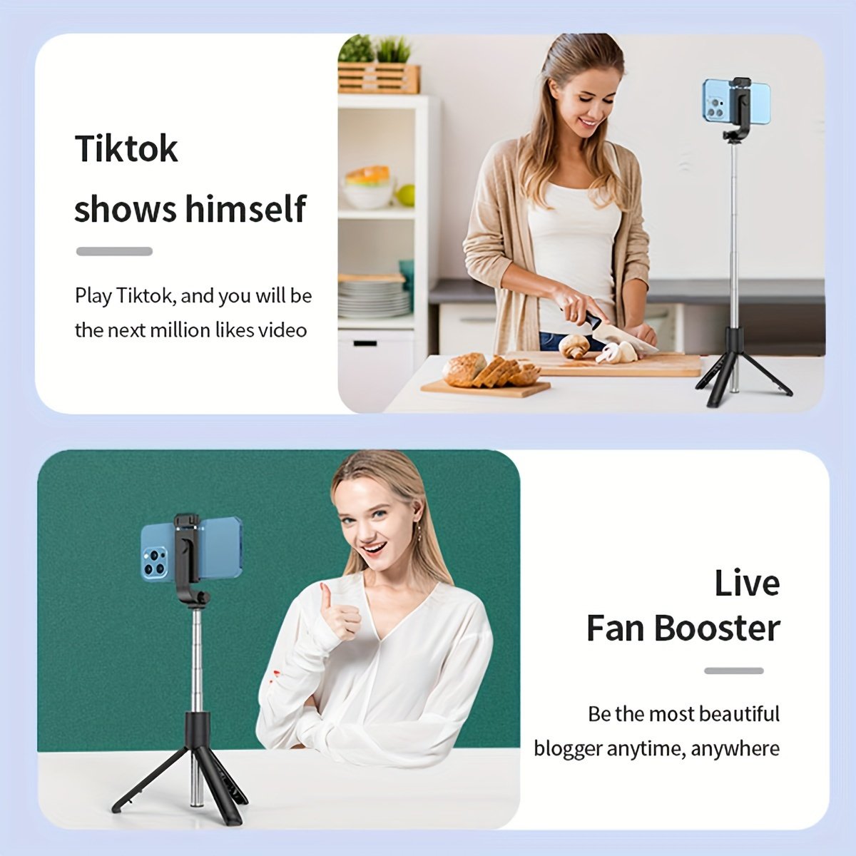 1pc 360° Rotatable Wireless Selfie Stick Tripod, Panoramic Smartphone Stand for Travel, Outdoors, Live Streaming & Video Recording, Plastic, Battery Powered, Non-rechargeable Button Battery, ≤36V - Image 14