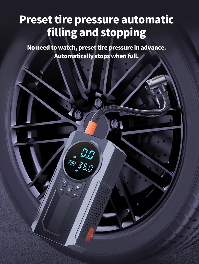 Portable Cordless Car Jump Starter & Tire Inflator - USB Rechargeable, LED Display, Flashlight Feature, Large Capacity Storage - Image 13