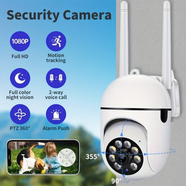 1pc High-definition 1080P Wireless Wifi Security Camera PTZ IP 355-degree 2.4G System Two-way Audio Motion Detection and Visual Active Defense Alarm Notification Push Pet Youngsters Monitor Supports Up to 256G TF/SD Card Intercom Home Security Camera, Rem - Image 2