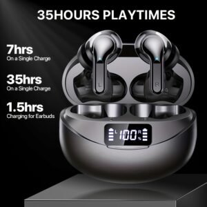 Wireless Earbuds, BT Headphones with 35Hrs Playtime, LED Power Display Charging Case & Intelligent Noise Canceling Earbuds, Hi-Fi Microphone Stereo Headset for iPhone for Android Laptop