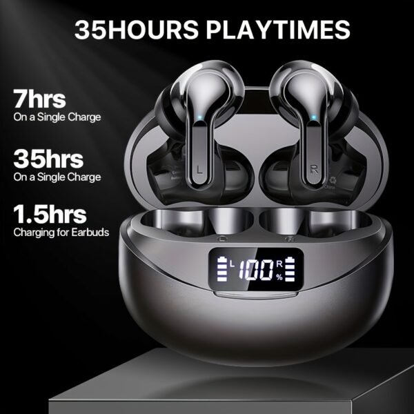 Wireless Earbuds, BT Headphones with 35Hrs Playtime, LED Power Display Charging Case & Intelligent Noise Canceling Earbuds, Hi-Fi Microphone Stereo Headset for iPhone for Android Laptop