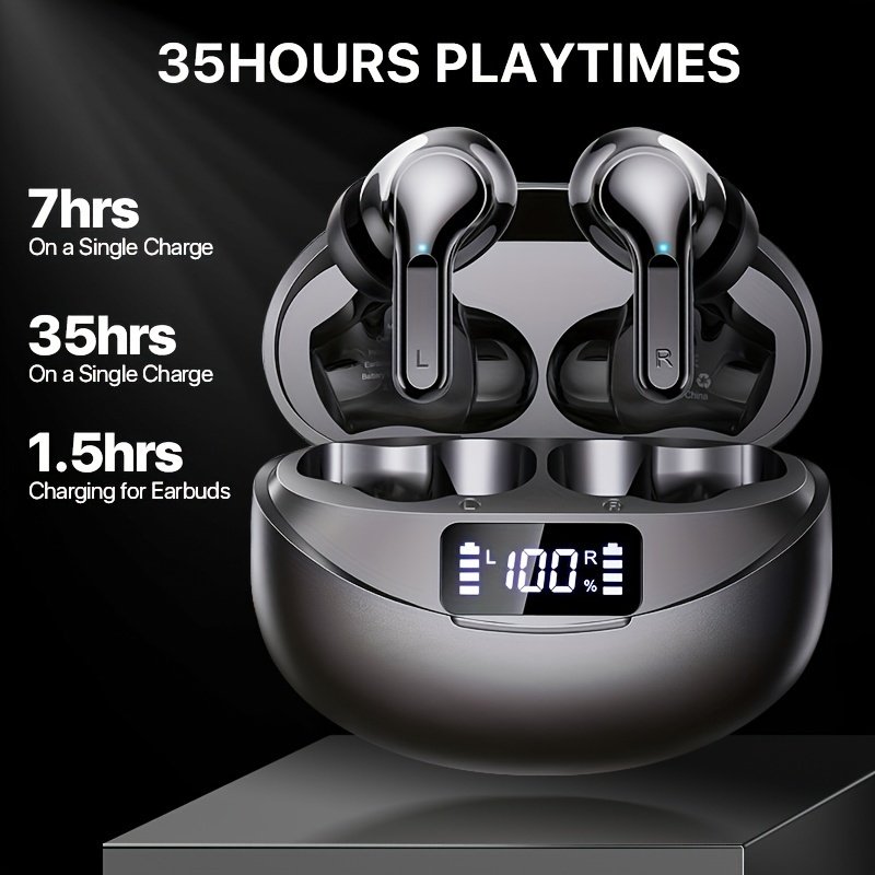 Wireless Earbuds, BT Headphones with 35Hrs Playtime, LED Power Display Charging Case & Intelligent Noise Canceling Earbuds, Hi-Fi Microphone Stereo Headset for iPhone for Android Laptop