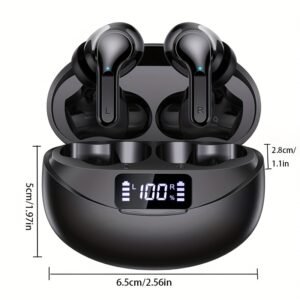 Wireless Earbuds with LCD Display, Touch Control, CVC 8.0 Noise Cancelling, Condenser Mic, Type-C Charging, Non-Waterproof Plastic Headphones for Exercise & Audio Surveillance, Compatible with Cellphones