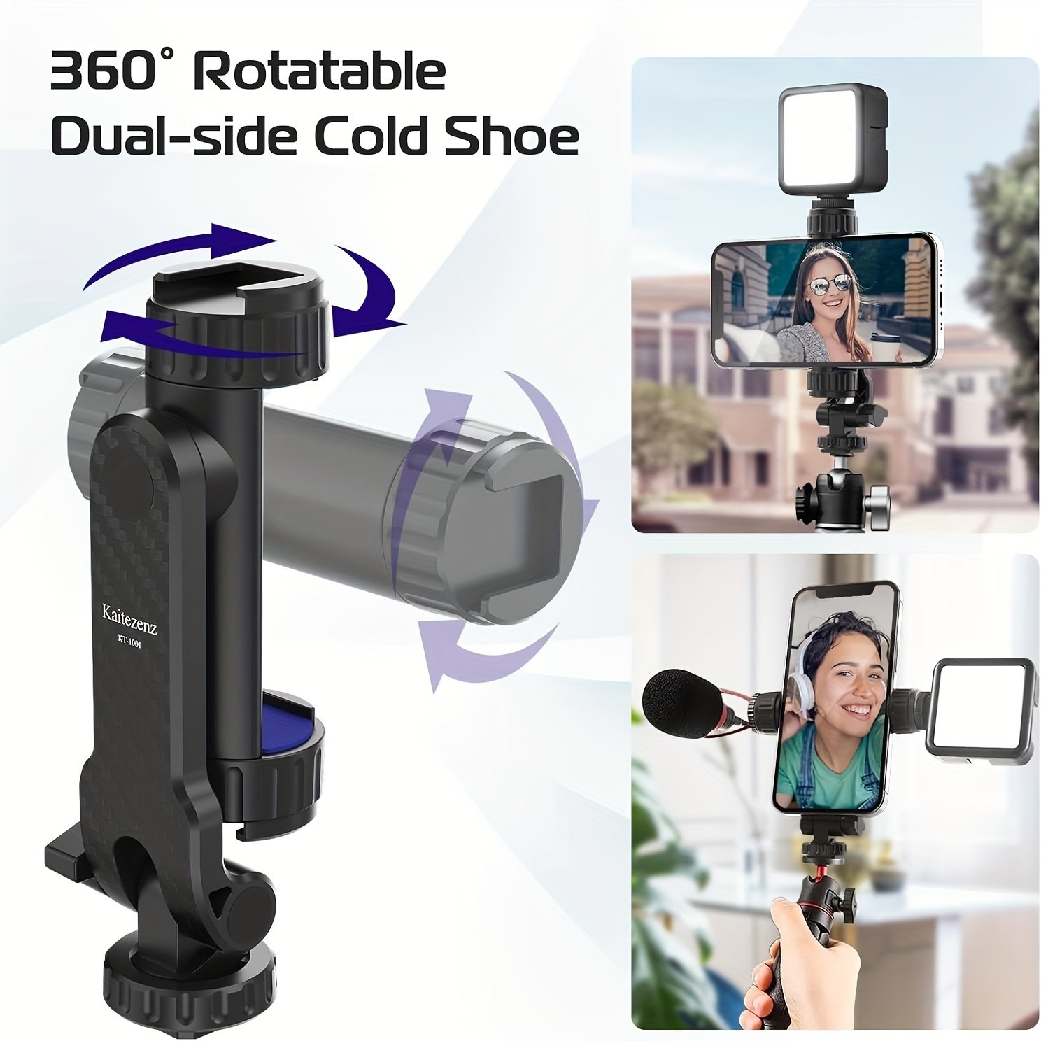 The Mobile Phone Holder Comes with 2 Cold Shoes. The Mobile Phone Tripod Bracket Is Suitable for All Mobile Phones. The Mobile Phone Bracket Is Connected to The Tripod And Can Rotate 360 Degrees And Can Be Tilted Forward And Backward. - Image 9