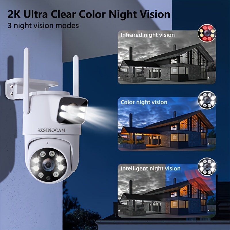 1pc SZSINOCAM 720P HD Wireless Outdoor Security Camera, Dual Lens, 2K Ultra Clear Night Vision, Waterproof, App Control, USB Charging, 360° Pan-Tilt, Motion Detection, Two-Way Audio, No Battery, Wi-Fi Enabled - Image 4