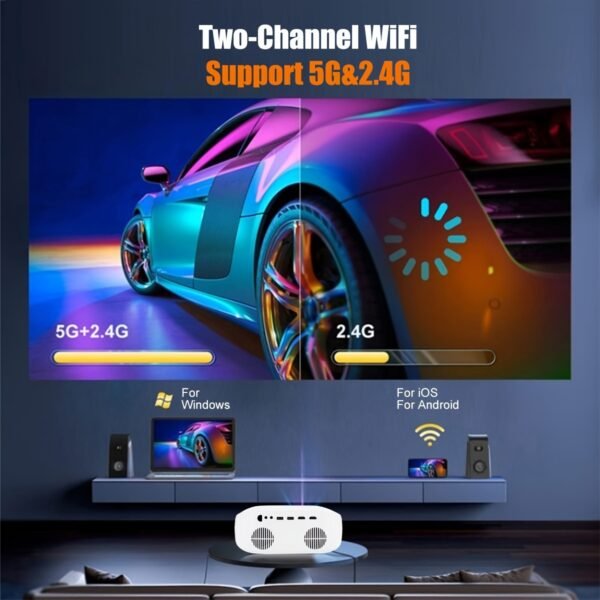 PGIVDA 1080P HD Wireless Projector with Wireless, Portable Desktop Display for Smartphones - Speakers Included, High Brightness, US Plug - Image 9