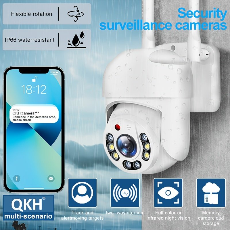 QKH 1080P Outdoor WiFi Security Camera - IP66 Waterproof, PTZ Auto-Tracking with AI Human Detection, Full Color Night Vision, Two-Way Audio, 360° Panoramic View, USB Powered, Christmas Decor - Image 9