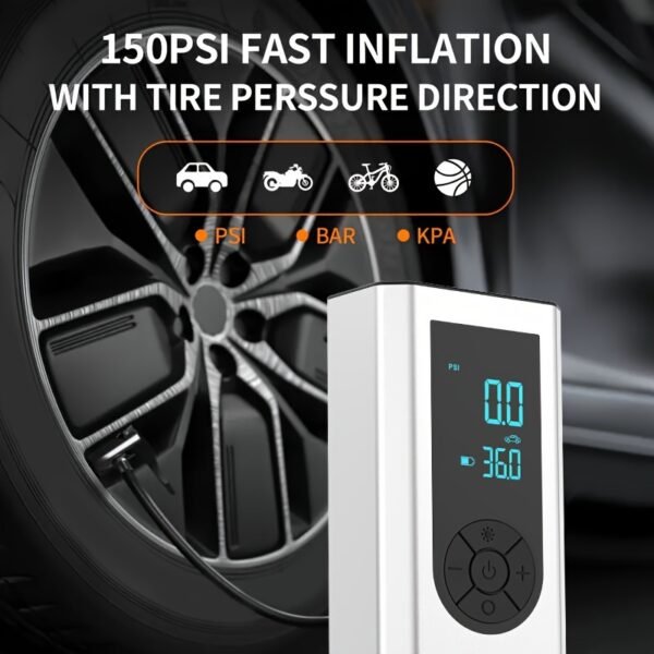 Portable Wireless Car Battery Emergency Starter Inflator Pump, Auto Tire Inflator Pump, Portable Car Emergency Start Battery Power, Tire Inflator Pump, Air Compressor, LED Display, Large Capacity Storage With Emergency Flashlight - Image 8