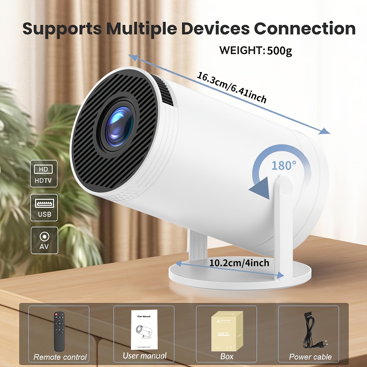 XYA Mini LED Projector Support 1080P video decoding, WiFi6 & Wireless 5.2 Portable Video Projector with Remote Control, 3.3 meter, High brightness, 180° flip, Android OS for Home & Office Use - Image 11