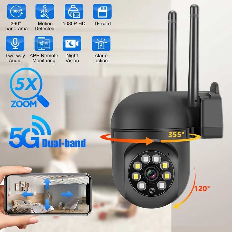 1pc WJG 1080P HD Outdoor Security Camera - Rotatable, Night Vision, Motion Detection, Two-Way Audio, WiFi & 5G Dual-Band, Panoramic 360° Viewing Angle, USB Powered for Home, Office, Store Surveillance, Security Cameras for Home