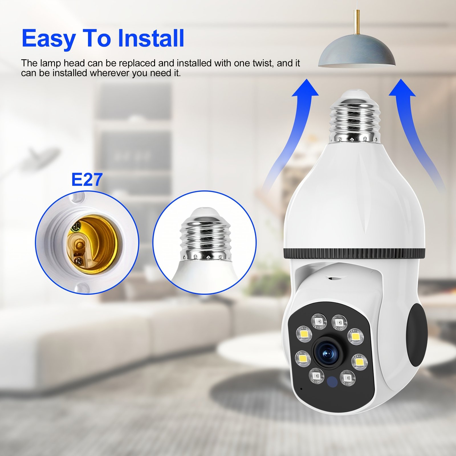 WJG 5G WiFi Smart Light Bulb Camera - E27 Fit, 360° Rotation, Auto-Tracking, Panoramic View, Wireless PTZ, Infrared Night Vision, Motion Detection, Two-Way Audio, Easy Setup - Image 3
