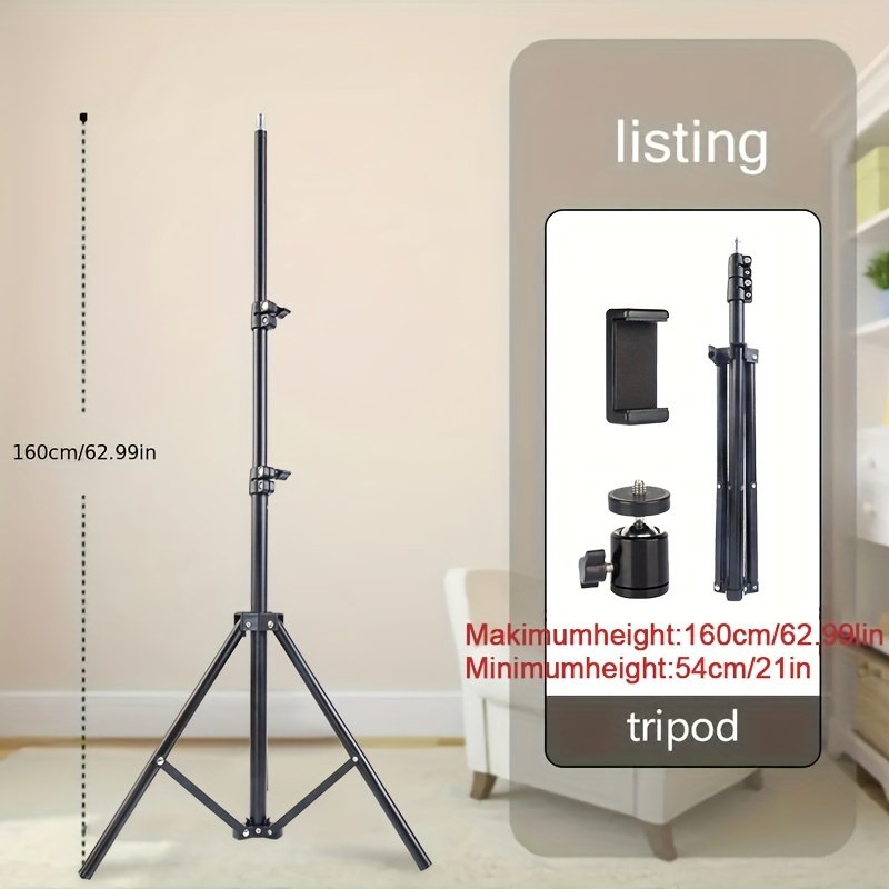 1pc UEGOGO 83.4" Iron Extendable Photography Tripod Stand with 1/4" Screw, Portable Adjustable Tripod for Cell Phone Photography, Video Recording, Live Streaming, Includes Tripod Stand and Phone Clip - Image 6