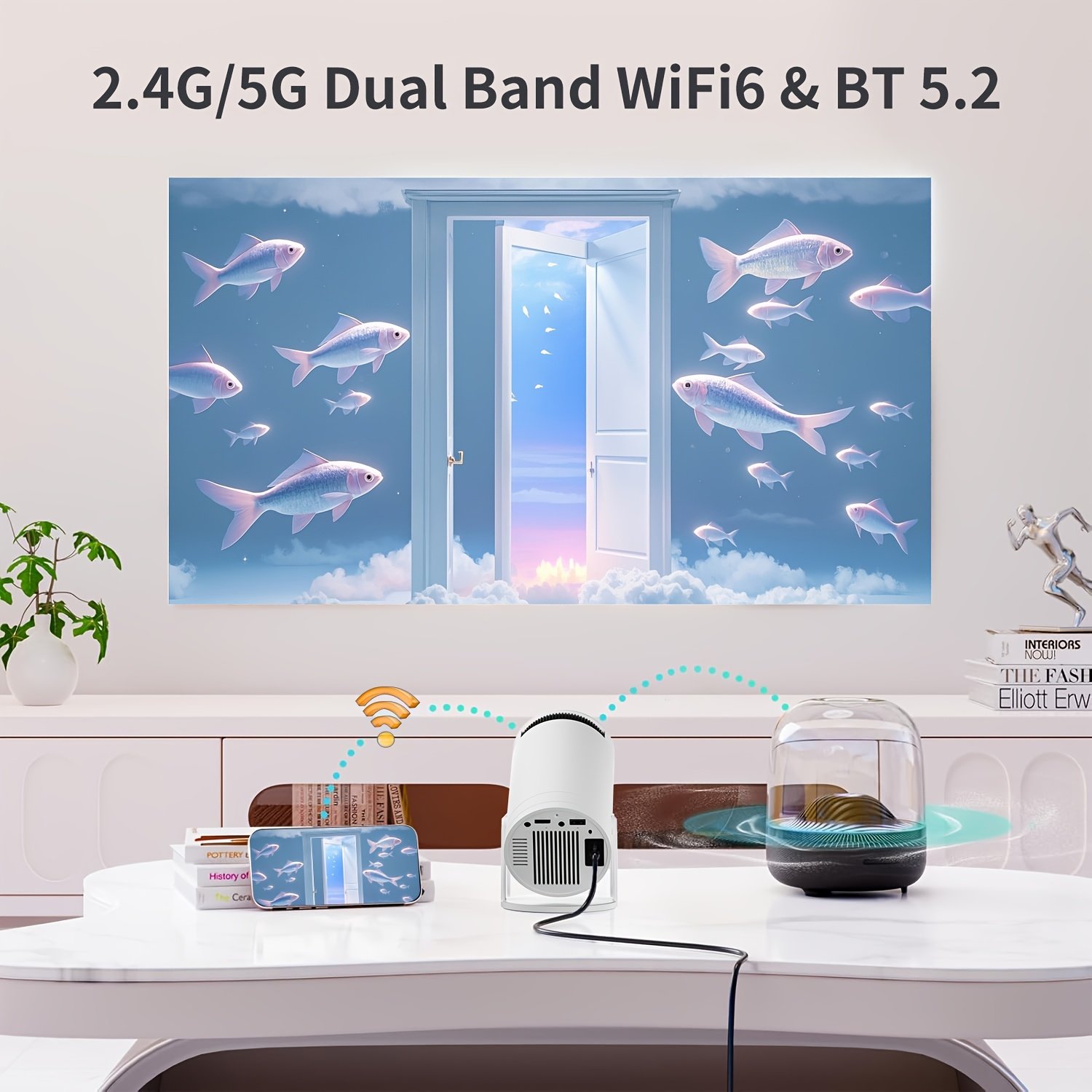 Compact SCUARI S100 Mini Projector with Auto Keystone Correction - 4K Ultra HD & WiFi6, Wireless 5.2, 180° Rotation, High-Contrast 10000:1, Portable Home Theater Experience for Smartphone/Laptop/HDTV, Android12, Type-C Power Delivery, Wireless Audio Strea - Image 2