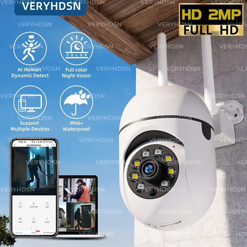 2MP Wireless Security PTZ Camera with Wifi for Outdoor Use, Featuring 4X Zoom, AI Human Tracking, Two-Way Audio, And HD Night Vision in Color. - Image 6