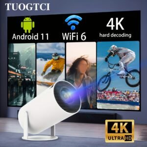 TUOGTCI 4K High Brightness Lens Projector, Standard Native 720P Hard Decode 4K Video Playback, 200ANSI, Upgraded Version 1920*1080P 16;9 Portable Projector with Remote Control, Wi-Fi Function, and 3D Ready for Home Theater