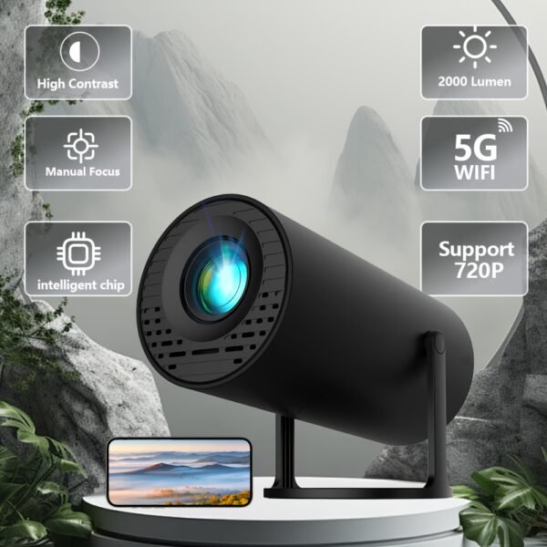 Portable Mini Projector HY300 with Wi-Fi, USB Powered, HDTV Support, 180° Adjustable Projection Angle, Built-in Speaker for Gaming, Camping, and Office Use, Wireless Home Cinema, Outdoor - Image 2