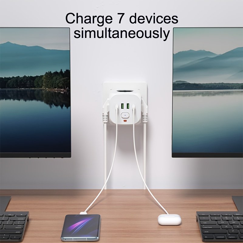 Universal Multi-Port Charger with 6 Type-C & 4 USB-A Ports, 30-50W Fast Charging Power Adapter, Travel Friendly with European Standard Plug, 110V/220V Compatible, Charges 7 Devices Simultaneously - Image 3