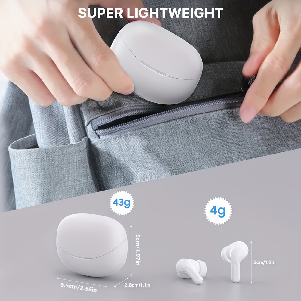 Wireless V5.3 Earbuds with 400mAh Charging Case - Hi-Fi Stereo Sound, Noise-Canceling Mic, 35-Hour Playtime, USB-C Fast Charge, Touch Control for Running, Office & Cycling - White, Workout Earbuds|Modern Earbuds|Digital Display Case, Wireless Earbuds - Image 3