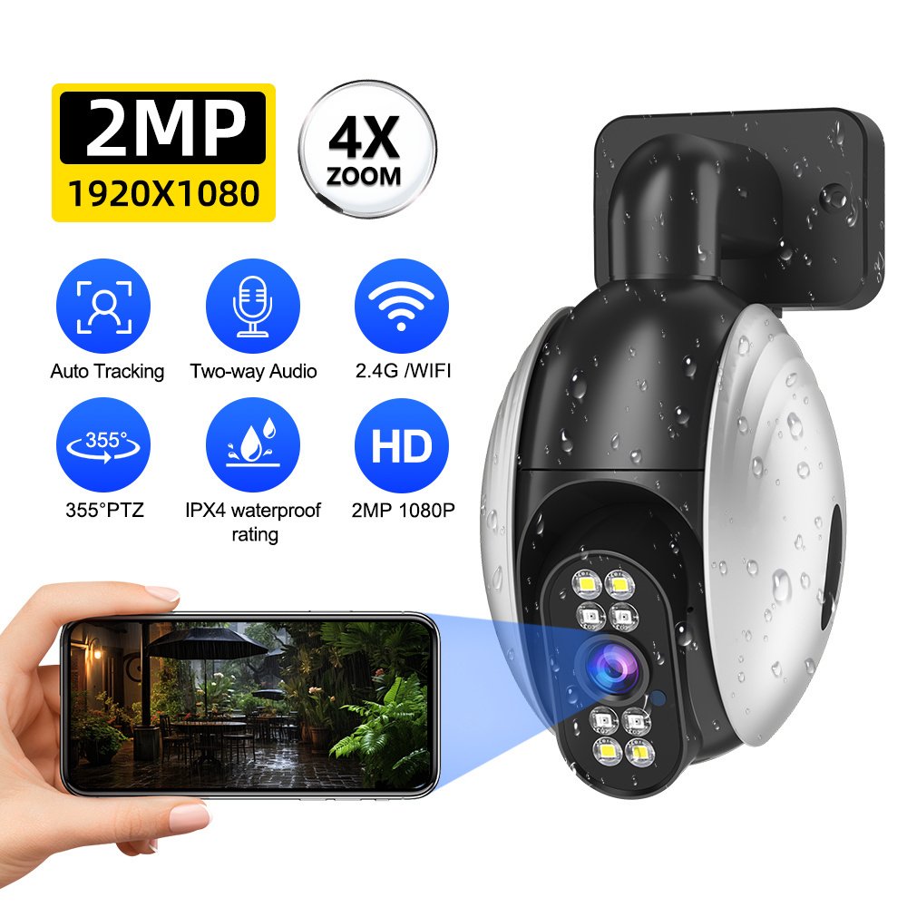 WJG 1 2-Megapixel Wireless WiFi Security Camera, IPX4 Waterproof, 355° Rotation, Color Night Vision, AI Motion Detection, Two-Way Audio, Real-Time Video Recording, Indoor/Outdoor, USB Powered, No Battery/Memory Card, Wall Hanging, LED Lights, 1080p HD Res - Image 4