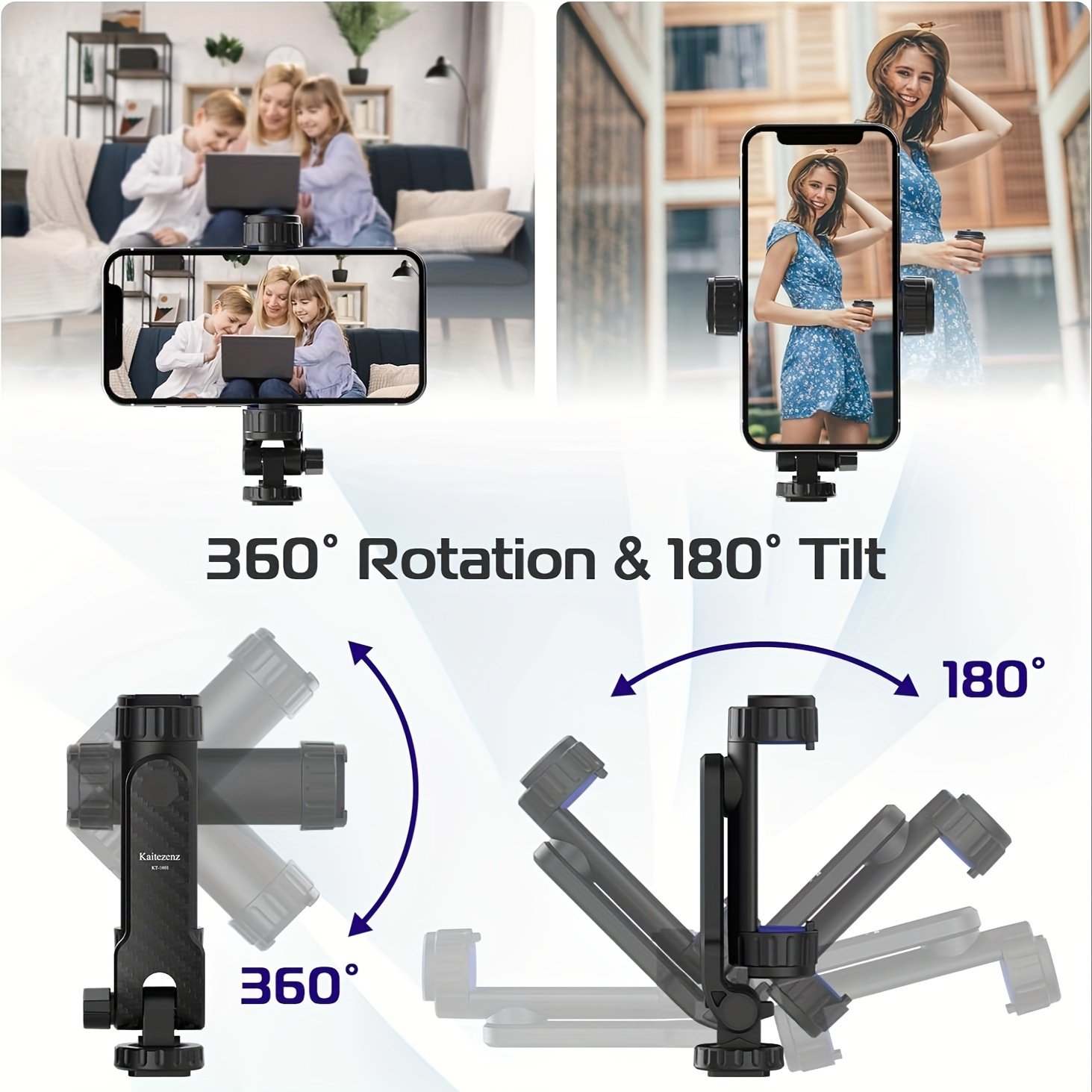 The Mobile Phone Holder Comes with 2 Cold Shoes. The Mobile Phone Tripod Bracket Is Suitable for All Mobile Phones. The Mobile Phone Bracket Is Connected to The Tripod And Can Rotate 360 Degrees And Can Be Tilted Forward And Backward. - Image 7
