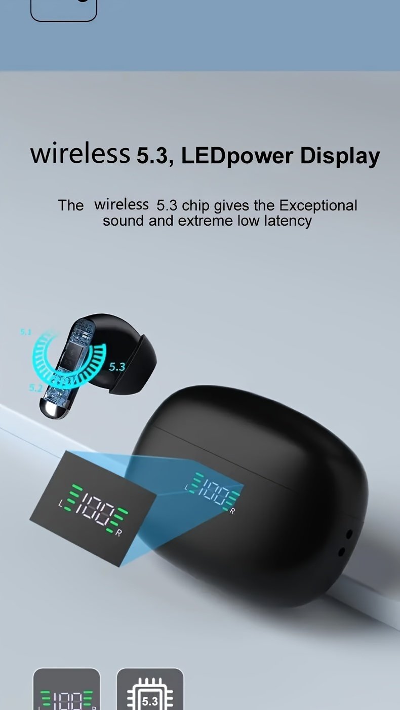 Wireless Headphones, ENC Noise Reduction V5.3 Headphones, 13mm Speaker, 30 Hours Playback Time, Built-in Noise Reduction Microphone, Type-C Fast Charging Box, Stereo for iPhone and for Android, with Digital Display - Image 15