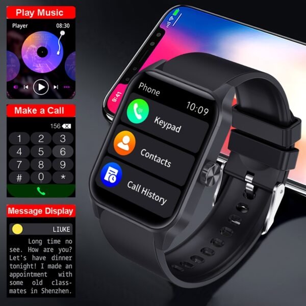 1pc Coiusor Men'S Smart Watch - 4.7cm HD Full Touch Screen, IP68 Waterproof, USB Rechargeable, Silicone Strap, Sports Style, Pedometer, Message Push, Call Function, Compatible with iPhone/Android - Image 3