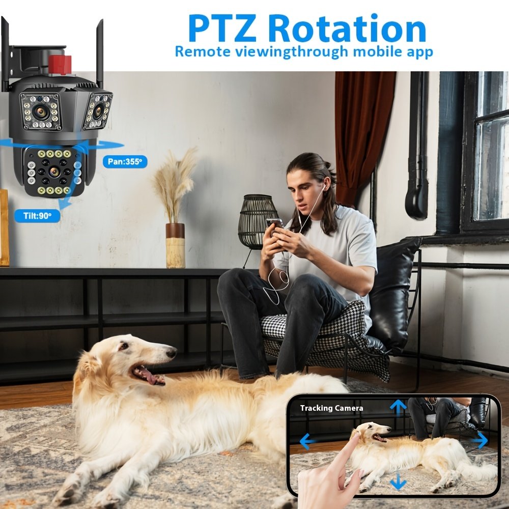 1pc 12MP Ultra HD WiFi Outdoor Camera, 3-Lens PTZ Security Monitor with 10X Zoom, 355° Rotatable Tilt, Color Night Vision, AI Motion Detection, Two-Way Audio, Wall Mount, Non-Waterproof, European Standard Plug, 110V-240V, App Control, Audio Alerts, Withou - Image 11